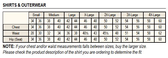 carhartt size chart t shirt