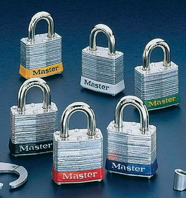 Master Lock® #3 Laminated Steel Pin Tumbler Padlock - Keyed Differently With Key Number Stamped On Bottom Of Lock, Shackle, Blue